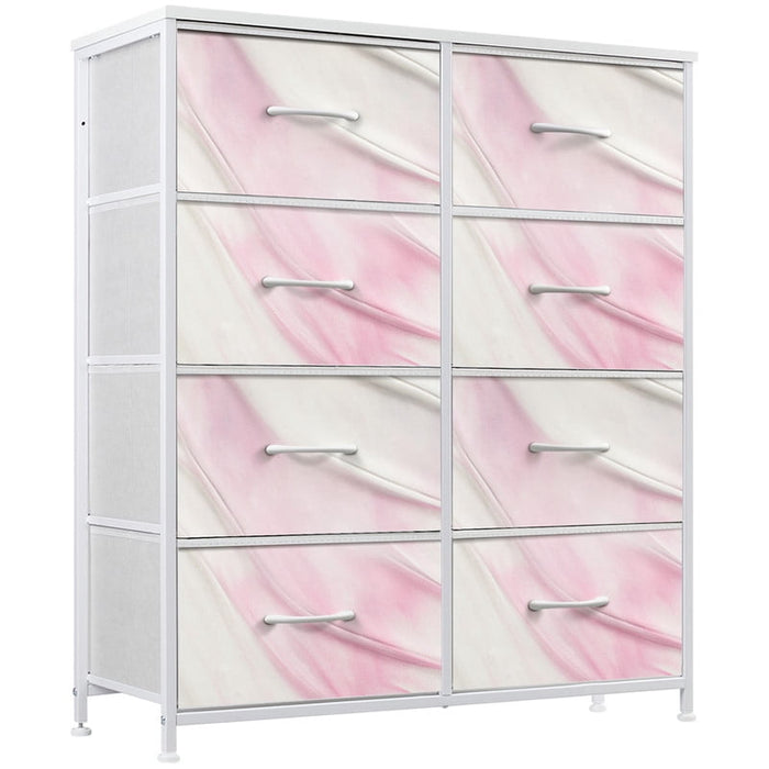 Nextay 8-Drawer Dresser, Wide Fabric Chest of Drawers, Nightstand Storage Tower with Wood Top for Bedroom Living Room,Dazzling Pink