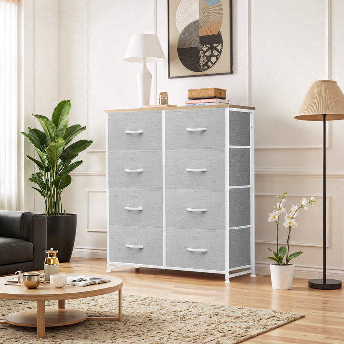 Betcozy Dresser, Storage Organizer with 8 Drawers for Bedroom, Chest of Drawers with Sturdy Metal Frame, Wood Tabletop for Closet, Nursery, Light Gray