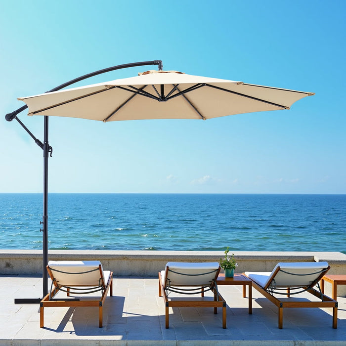 Blorly 10FT Offset Patio Umbrella, Hanging Cantilever Umbrella with Easy Tilt Adjustment, 8 Ribs, UV Protection, Khaki