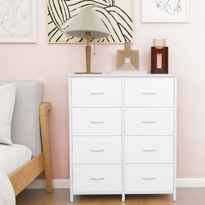 Blorly 8 Drawers Fabric Dresser, Nightstand With Wide Chest Of Drawers,Storage Tower Storage Dresser Closet For Living Room, Bedroom, Hallway, White