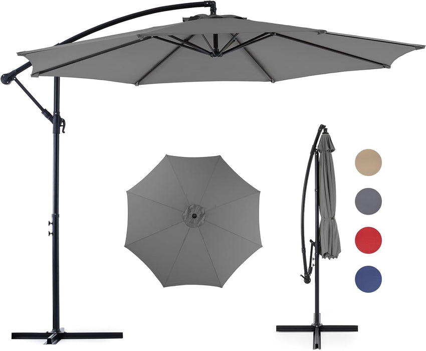 Betcozy Patio Umbrella, 9.8 FT Offset Cantilever Umbrella For Sun Shade, Tilt Adjustment, 8 Sturdy Ribs, Uv Protection 50+, Gray