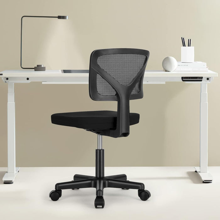 Betcozy Basics Rolling Desk Chair, Adjustable, Low Back, Padded Seat, Breathable Mesh, Swivel, Black