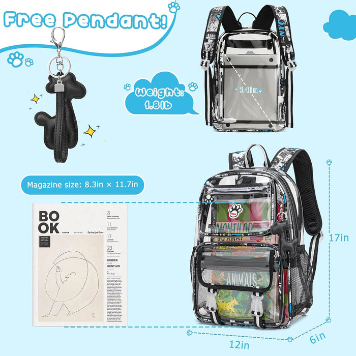 Smiaoer Large Clear Backpack for School Stadium Travel Transparent Book Bag for Teen Students,Pink