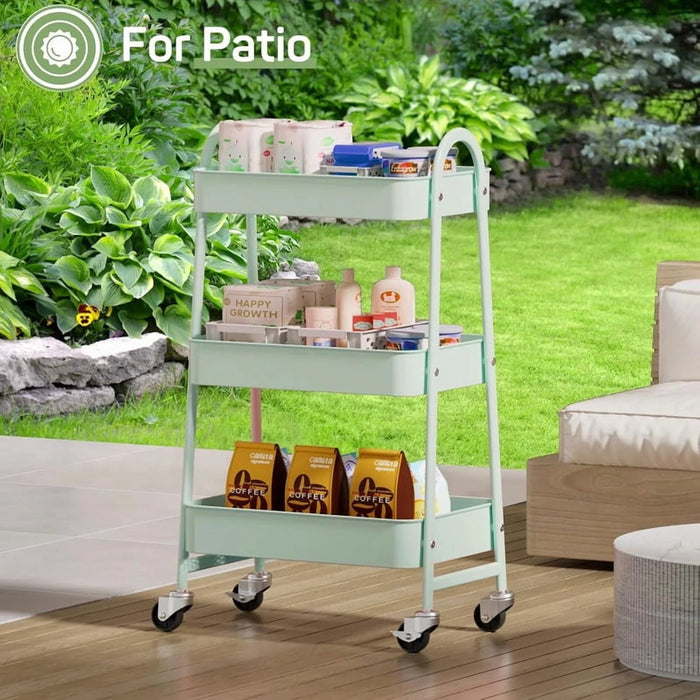 Sybels 3-Tier Rolling Cart with Locking Wheels, Heavy Duty Metal Utility Organizer for Kitchen, Bathroom & Office, Green