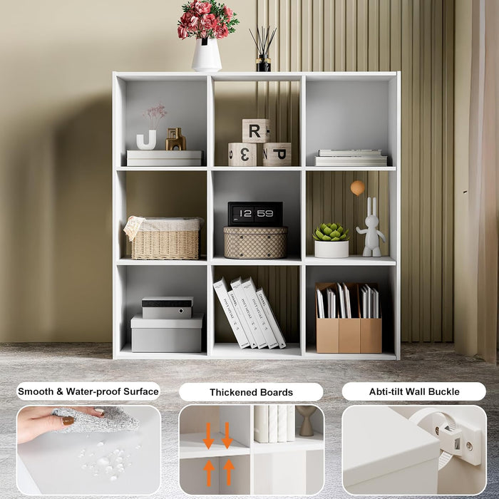 Sybels Cube Storage Shelf, 9-Cube Bookshelf with Removable Dividers，a Versatile Organizer , suitable for living rooms, home offices, and bedrooms, White