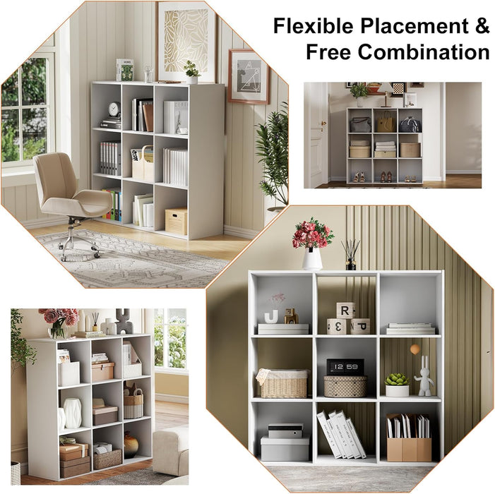 Sybels Cube Storage Shelf, 9-Cube Bookshelf with Removable Dividers，a Versatile Organizer , suitable for living rooms, home offices, and bedrooms, White