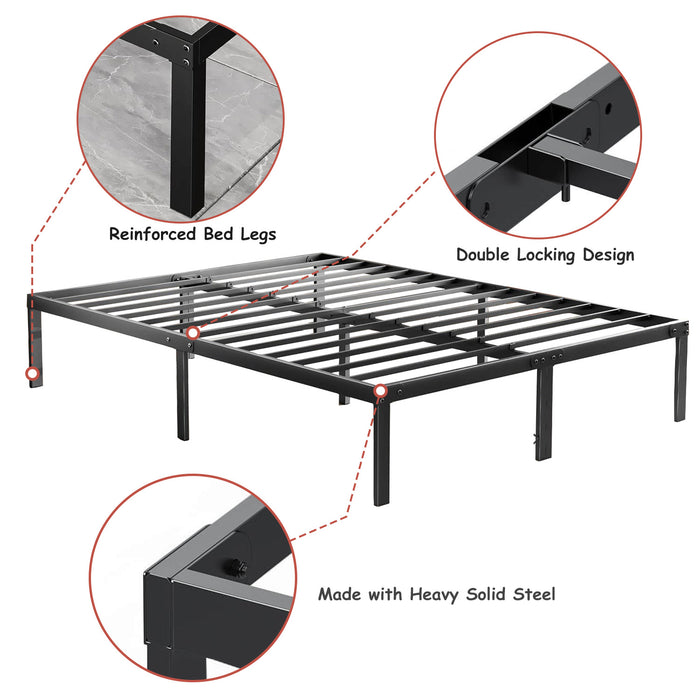 WOod-it Bed Frames, 14 Inch High Heavy Duty Metal Mattress Foundaation Platform Sturdy Steel Slat Support, No Box Spring NeedJed