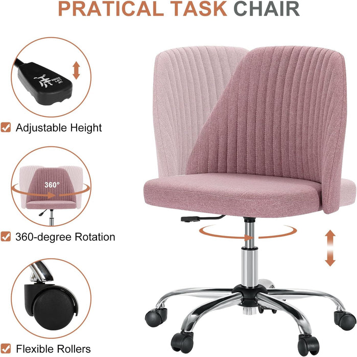 Sybels Modern Office Chair: Armless Swivel Desk Chair with Wheels, Adjustable Height Rolling Task Chair for Home, Dorm，Pink