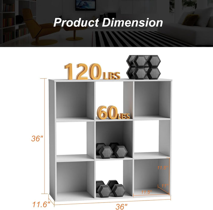 Sybels Cube Storage Shelf, 9-Cube Bookshelf with Removable Dividers，a Versatile Organizer , suitable for living rooms, home offices, and bedrooms, White