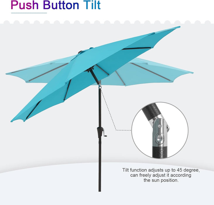 Dozzle 9 ft Patio Umbrella with Tilt & Crank, 8-Rib Outdoor Market Umbrella for Table, Blue