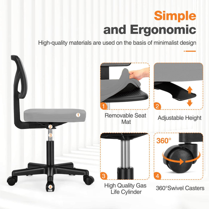Sybels Adjustable Mesh Office Chair - Padded Seat, Low Back Support, 360° Swivel & Smooth Rolling Casters, Gray