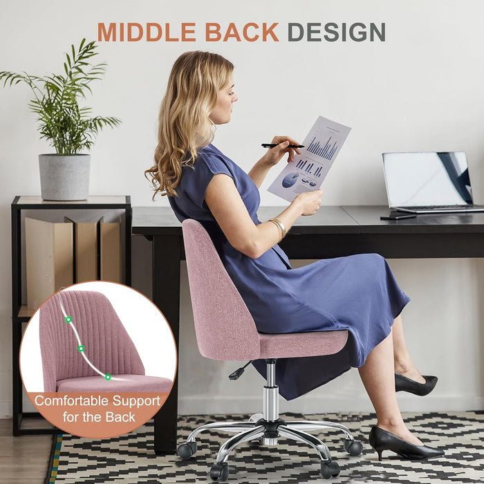 Sybels Modern Office Chair: Armless Swivel Desk Chair with Wheels, Adjustable Height Rolling Task Chair for Home, Dorm，Pink