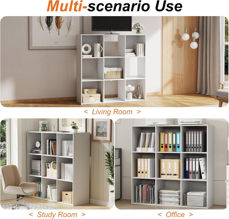 Sybels Cube Storage Shelf, 9-Cube Bookshelf with Removable Dividers，a Versatile Organizer , suitable for living rooms, home offices, and bedrooms, White
