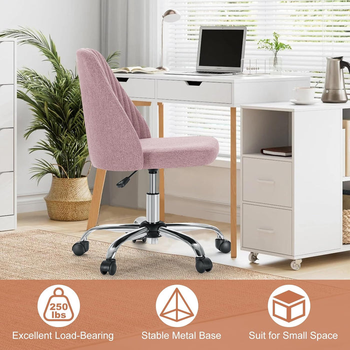 Sybels Modern Office Chair: Armless Swivel Desk Chair with Wheels, Adjustable Height Rolling Task Chair for Home, Dorm，Pink