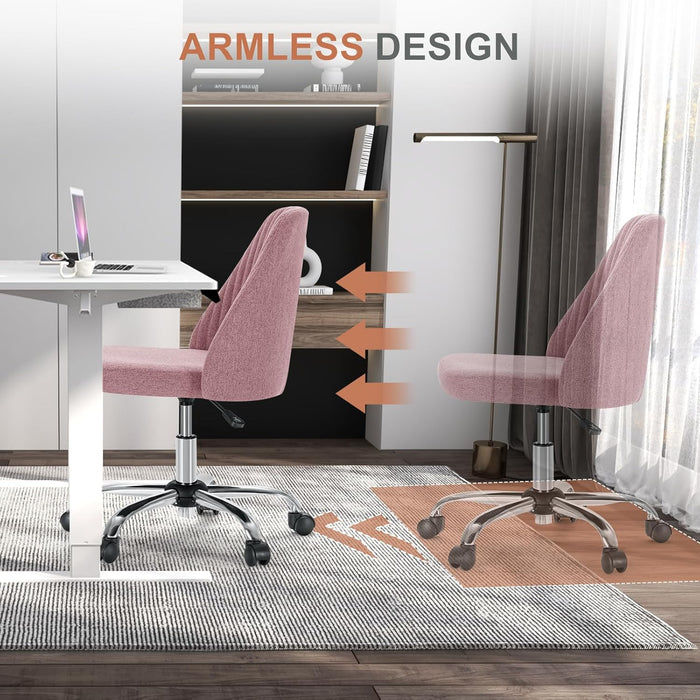 Sybels Modern Office Chair: Armless Swivel Desk Chair with Wheels, Adjustable Height Rolling Task Chair for Home, Dorm，Pink