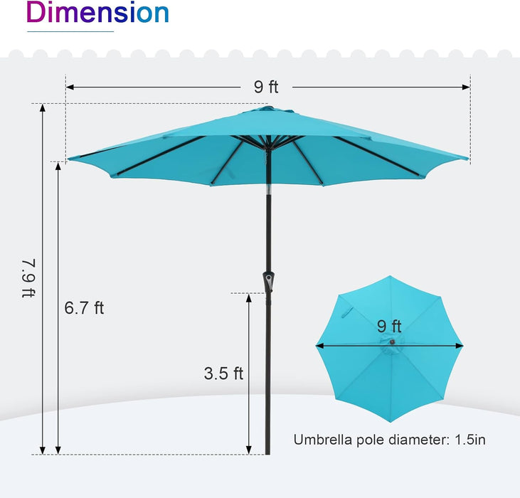 Dozzle 9 ft Patio Umbrella with Tilt & Crank, 8-Rib Outdoor Market Umbrella for Table, Blue