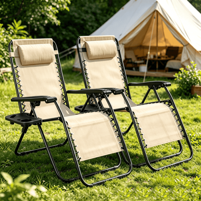 Blorly Adjustable Zero Gravity Chair Set of 2 , With Pillow and Cup Holder, Lounge Chair Recliners for Patio, Poolside, Garden, Backyard, Lawn (Black)