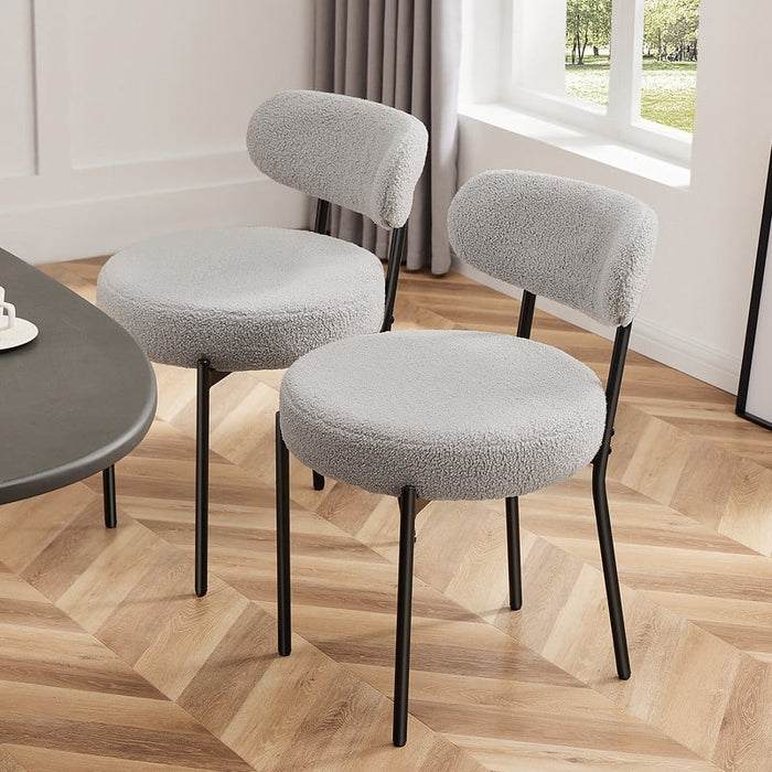 Nextay Set of 2 Mid-Century Modern Dining Chairs, Upholstered Round Backrest with Soft Boucle Fabric, Gray for Kitchen, Living Room, or Vanity