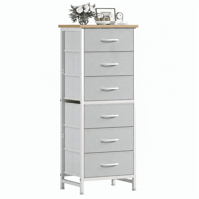 Bigleap 6-Drawer Slim Dresser, Fabric Storage Tower for Bedroom & Entryway, Sturdy Steel Frame & Wood Top for Small Spaces,Light Gray