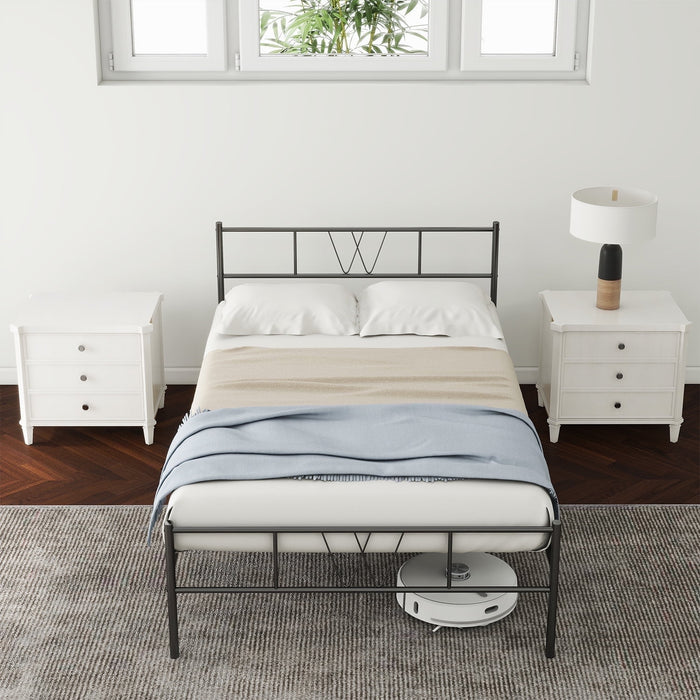 Blorly Adults Twin Metal Bed Frame with Headboard and Noise-Free Design, Black