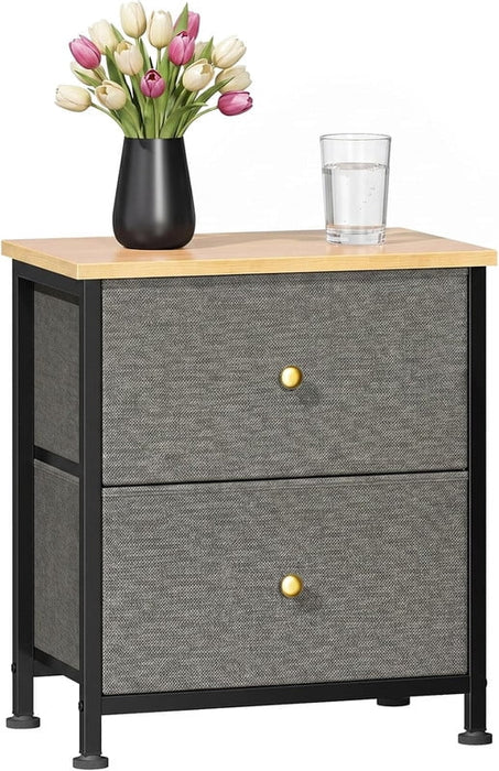 Simenmax 2-Drawer Nightstand, 20" Small Bedside Table with Fabric Storage Bins, Space-Saving End Table for Bedroom, Dorm, Closet, Dark Green