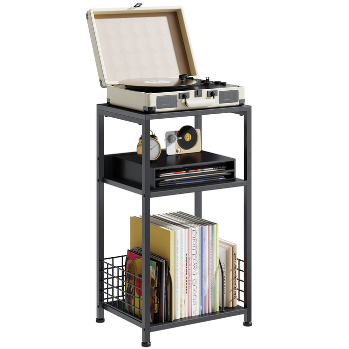 Taoset Record Player Stand, 3-Tier with Vinyl Storage Holds Up to 100 Albums, Turntable Stand, Small End Table for Living Room Bedroom, Black