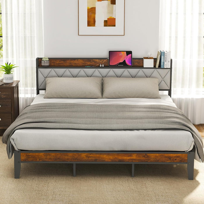 Blorly King Size Bed Frame, Bed with Headboard, 800LBS Heavy Duty Mattress Foundation with Steel Slats Support (No Box Spring Needed)
