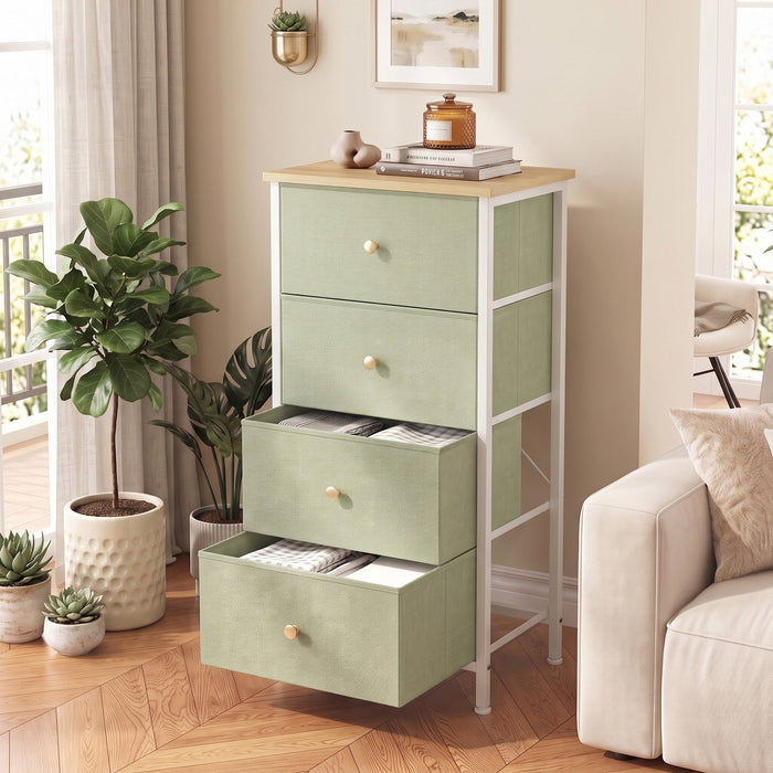 Betcozy 4-Drawer 37.7" Nightstand Storage Dresser, Narrow Closet Organizer Cabinet & Space-Saving Bedroom Dresser, Steel Frame, Wooden Top, Light Green