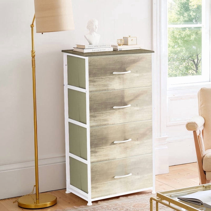 Nextay 4 Drawer Dresser with Wood Top, Fabric Storage Tower & Tall Chest for Bedroom, Living Room, Hallway Organization,Oak