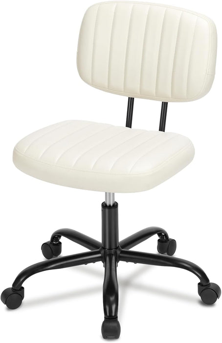 Bigleap Office Chair, Computer Chair with Lumbar Support, Comfy Armlees PU Leather Task Chair,White
