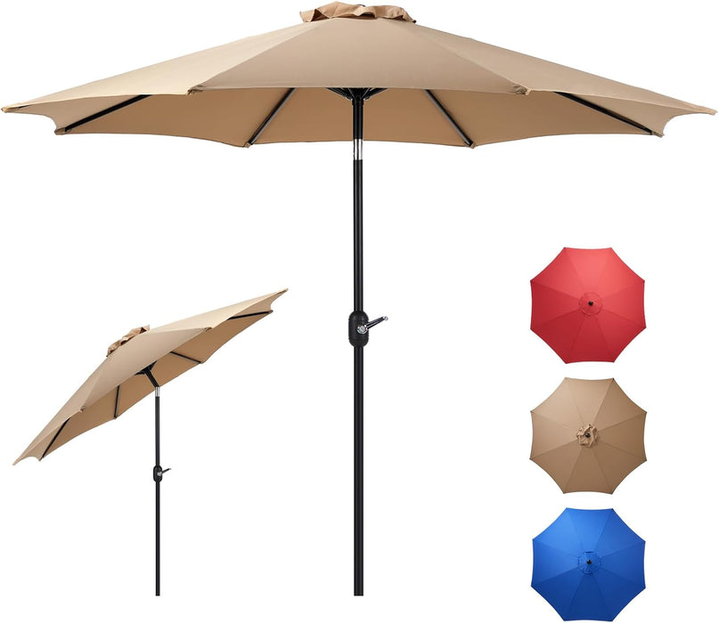 Patio Umbrella, 9 FT Outdoor Umbrellas Waterproof for Pool Table Deck Porch Yard Garden, Market Umbrella with 8 Sturdy Ribs, Push Button Tilt and Crank
