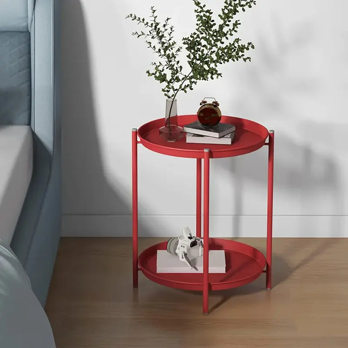 Betcozy Patio Coffee Table, Yellow Side Table with Removable Tray, 2- Tier End Table for Oudoor And Indoor, Red