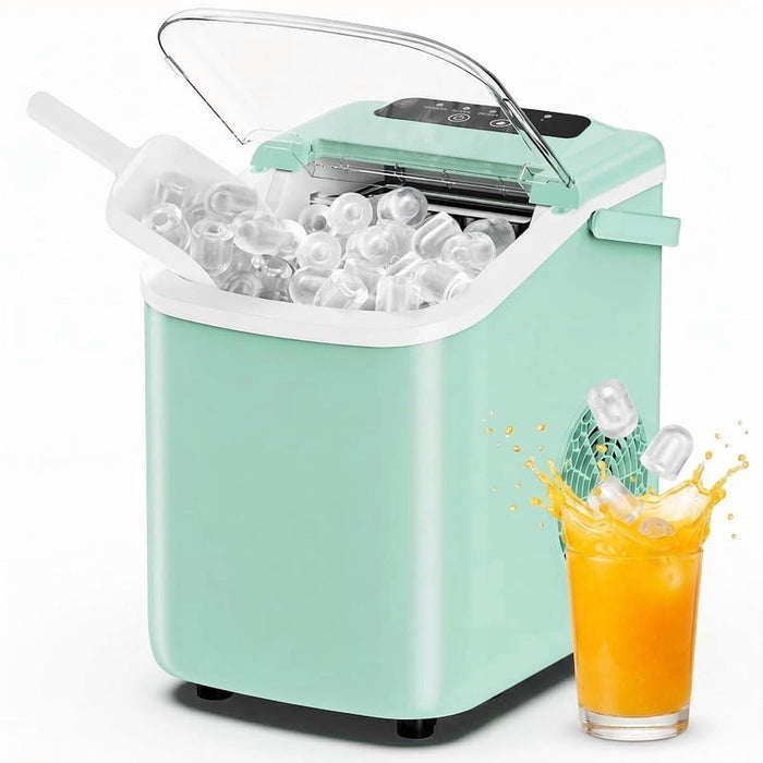 Simenmax Ice Maker Countertop – 26lbs Desktop ice maker with Handle for Home, Kitchen, Office, Outdoors, RV, Camping, Green