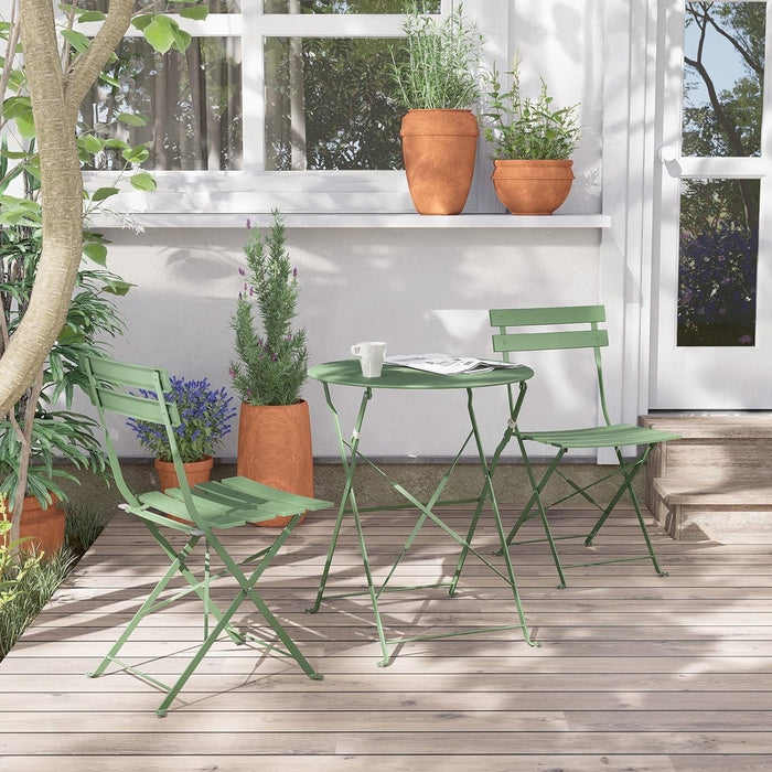 Betcozy Patio Bistro Set, Premium Steel Foldable Patio Furniture Sets, Patio Table and Chairs for Bistro, Balcony, Coffee Shop, Bean Green