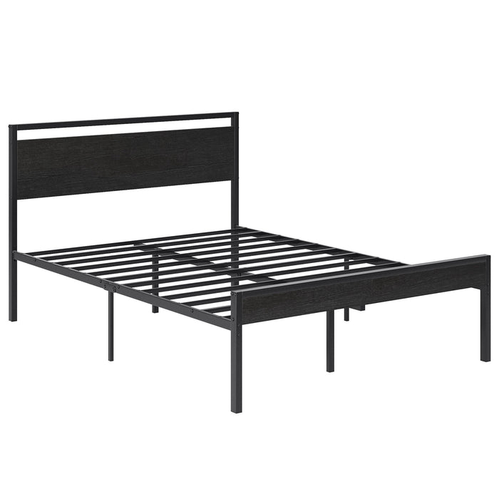 Taoset Full Size Modern Metal Platform Bed Frame with Black Oak Wooden Headboard and Footboard, Heavy Duty Steel Slat Support, No Box Spring Needed, Noise-Free, Easy Assembly, Sleek Charcoal Black