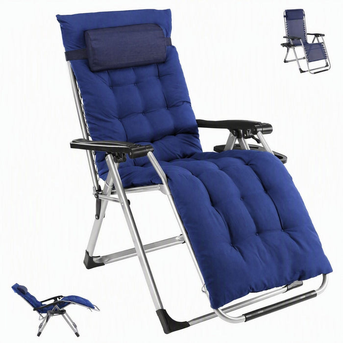 Taoset 2-in-1 Zero Gravity Chair with Removable Padded Cushion, All-Season Mesh Lounge Chair & Detachable Soft Pad Set, with Side Tray & Adjustable Headrest, Navy Blue
