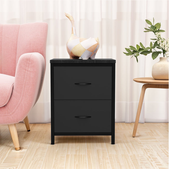Taoset Nightstand, Set of 2 Bedside Table with 2 Storage Drawers, Wooden Top Fabric Cabinet Kids Mini Dresser for Bedroom, Closet, Entryway, College Dorm, Black
