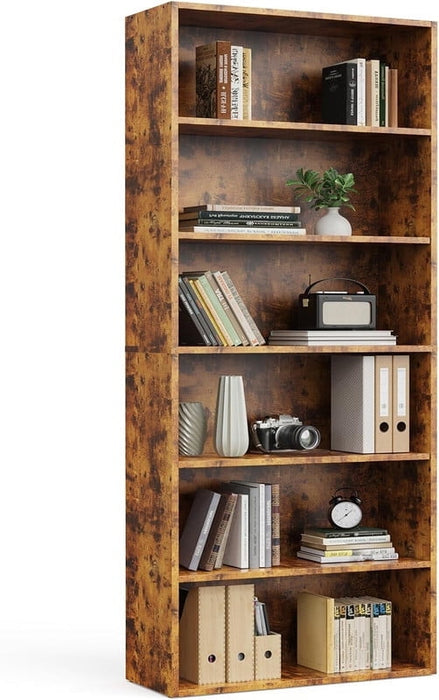 Simenmax 6-Tier Bookshelf, 53" Tall Floor-Standing Bookcase Display Storage Shelves for Home Office, Living Room, Bedroom, Brown
