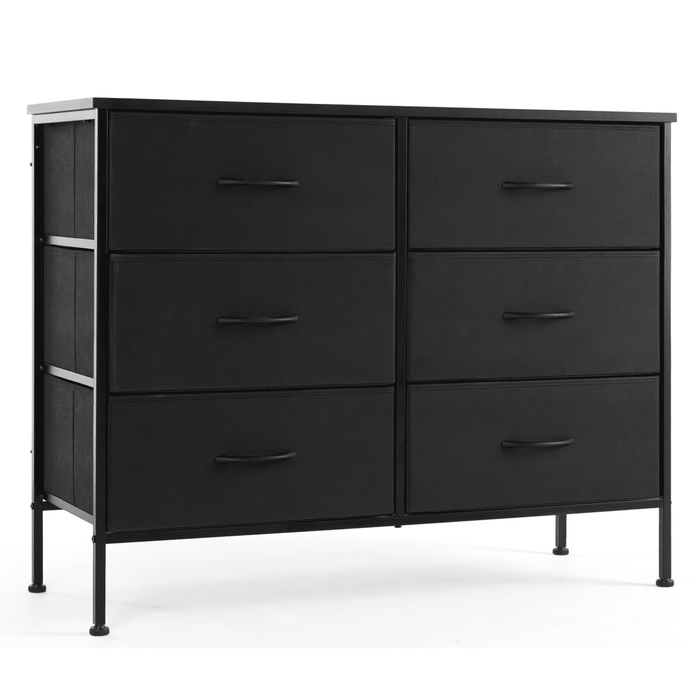 Taoset 6-Drawer Fabric Dresser with Wood Top - Compact Storage Cabinet for Bedroom and Living Room, Black