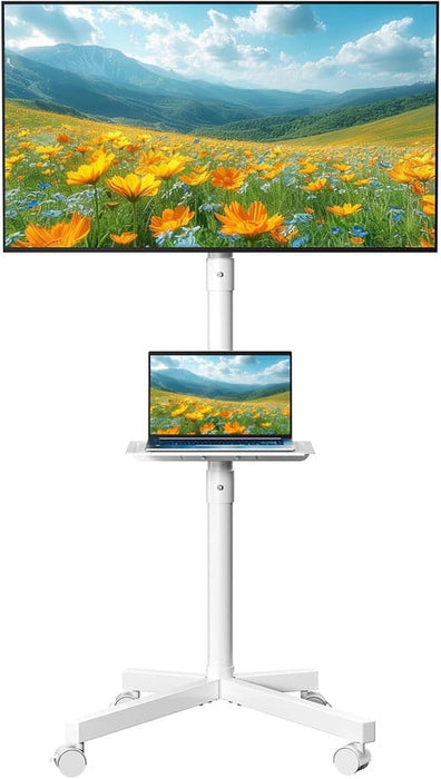 Simenmax Rolling TV Stand for 23-60 Inch Screens, Mobile Floor Cart with Tilt Adjustment,White