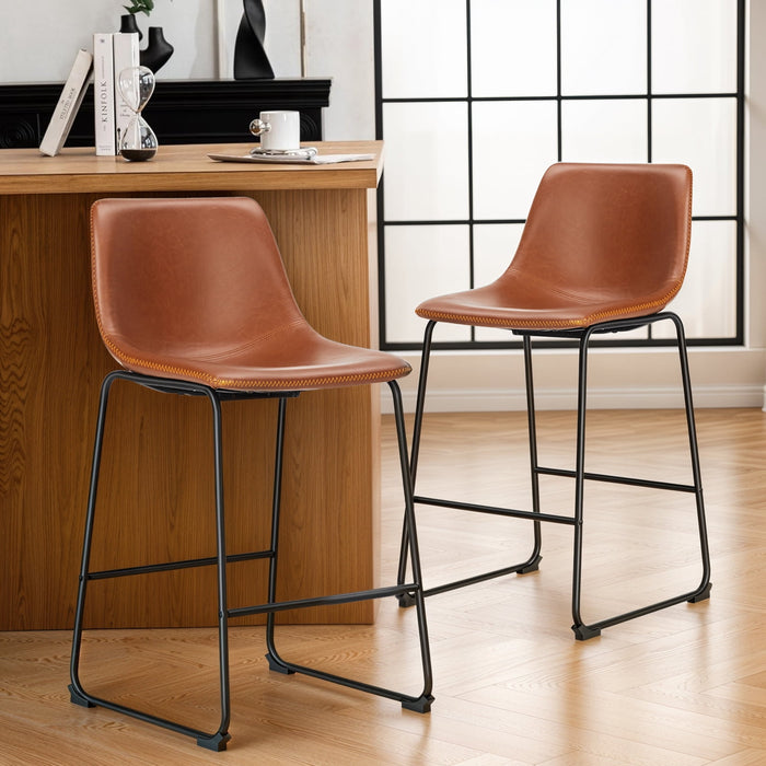 Taoset 6-Pack Indoor Counter Bar Stools, Modern Metal Faux Leather Barstools, Black, 26 inch