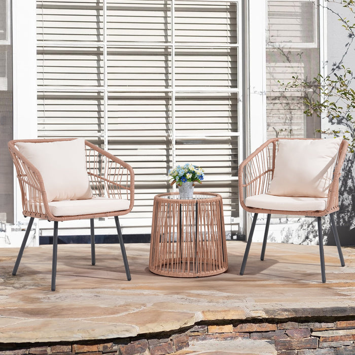 Betcozy Patio Furniture Set, Betcozy3 Pieces Outdoor Chairs Set with Glass Coffee Table for Garden, Bistro, Porch, Balcony, Backyard