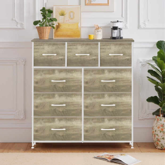Simenmax 9 Dresser, Storage Drawers with Removable Fabric Bins, Fabric Closet Chests Organizer for Bedroom, Closet, Living Room, Oak Greige