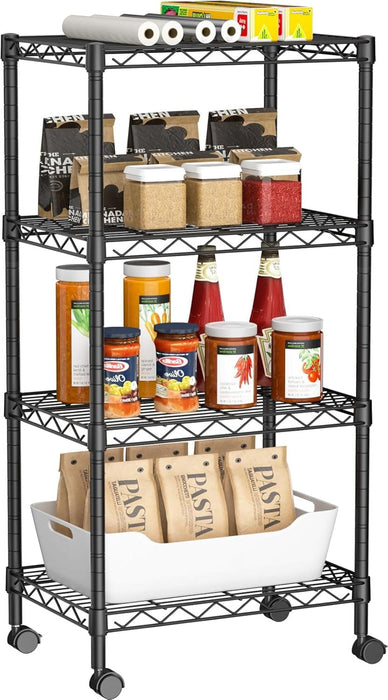 Betcozy 4 Tiers Wire Shelving Unit with Wheels, Adjustable Storage Rack, Black