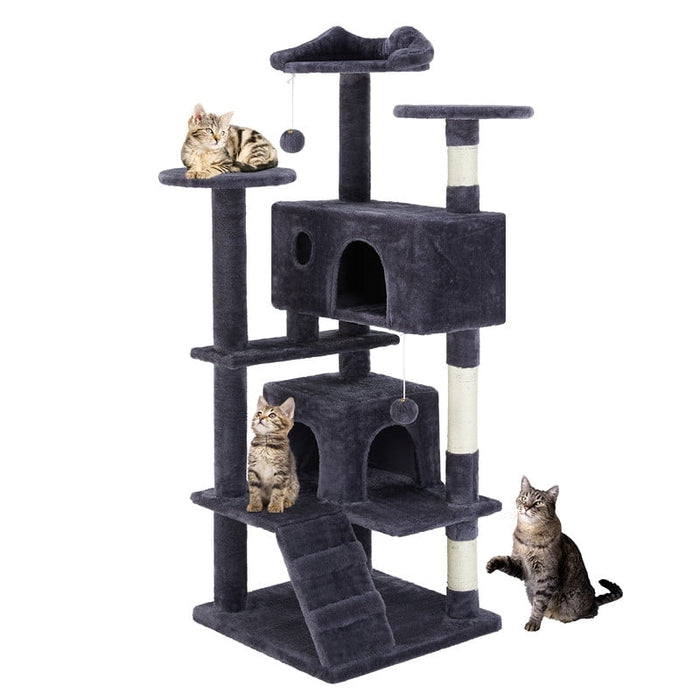 Simenmax 54'' Cat Tree Tower for Indoor Cats, Multi-Level Cat Condo with Climbing Ladder,Gray