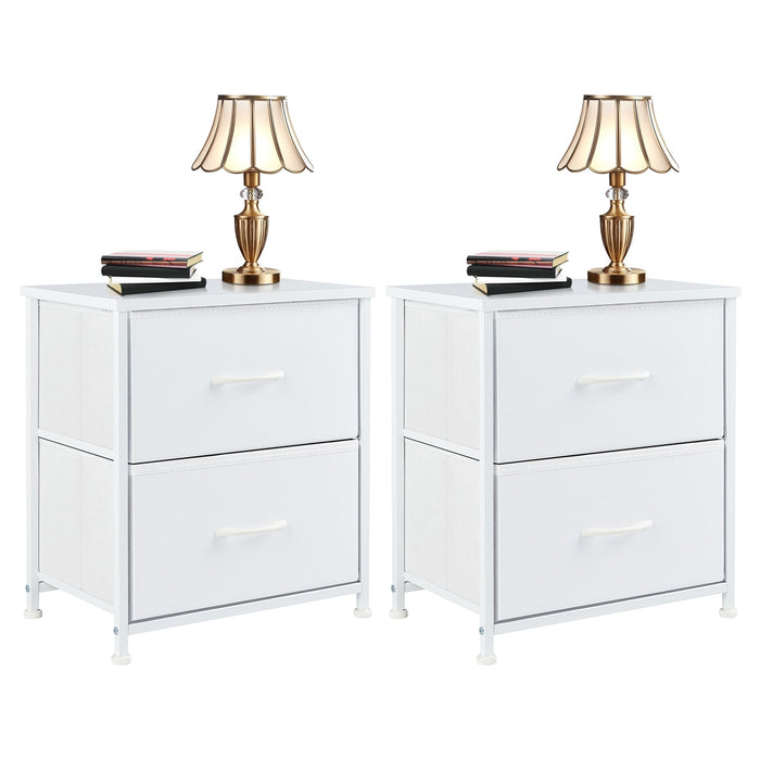 Ethovia Set of 2 – 20" Height Bedside Nightstand with 2 Fabric Drawers, Compact End Table with Wooden Top for Bedroom, Dorm Room, White