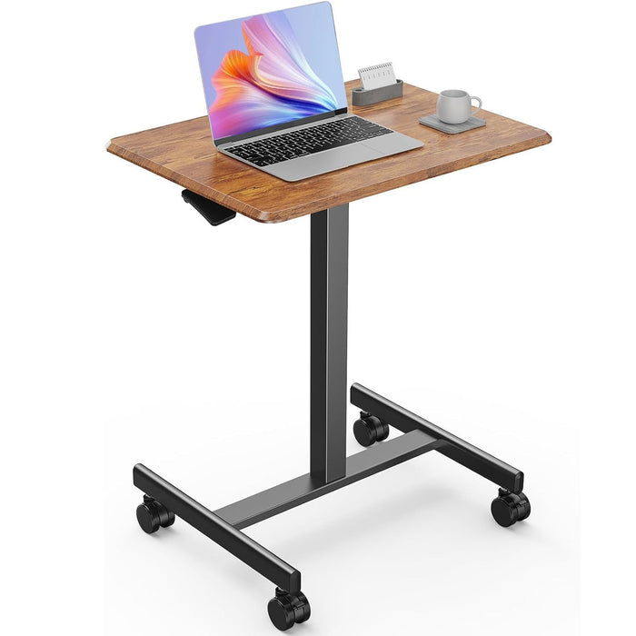 Taoset Adjustable Height Mobile Desk with Locking Casters - Portable Standing Desk for Home Office, Brown