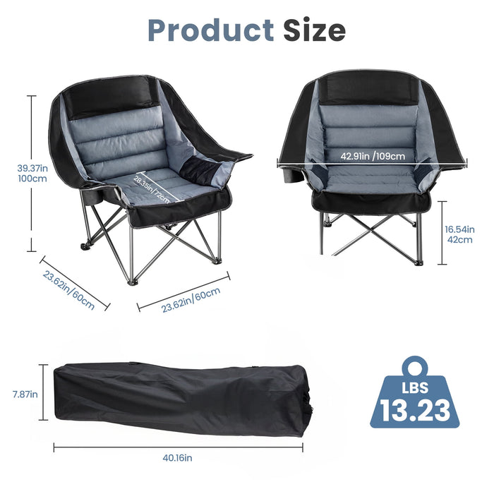 TINKLE WELL Oversized Folding Camping Chair, Padded Chair with Cup Holders & Carry Bag, 450 lbs Heavy Duty, Portable for Outdoor, Beach, Fishing