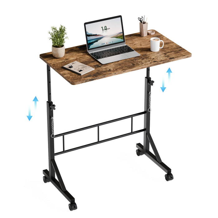 Taoset Adjustable Standing Desk on Wheels, 31.5" Rolling Laptop Desk with Single Desktop and Locking Casters, Rust Brown