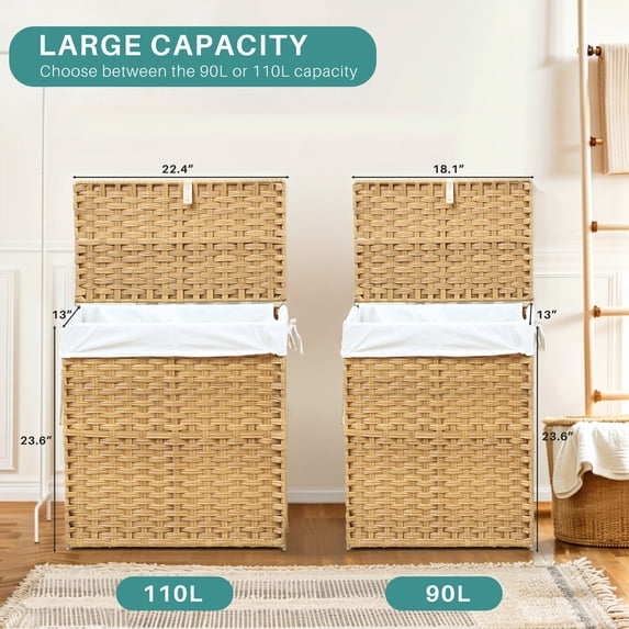 Parcus&nbsp; Foldable Laundry Hamper with Lid and Removable Liner, Wicker Basket for Bedroom &amp; Bathroom